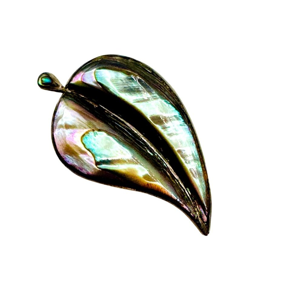 Vintage Southwestern 925 Sterling Silver Abalone Leaf Pin Brooch